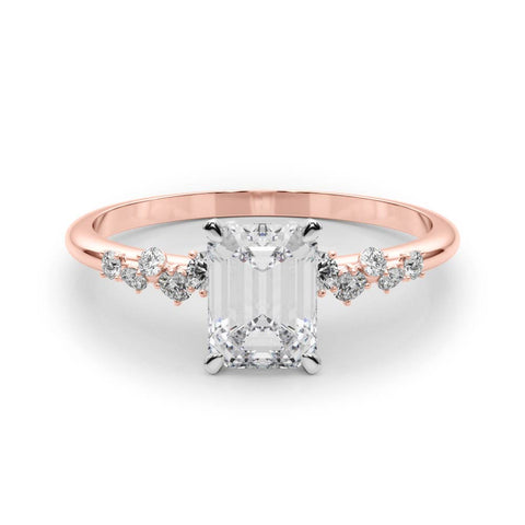 Rose gold Emerald Diamond Cluster Prong-Set Solitaire Ring