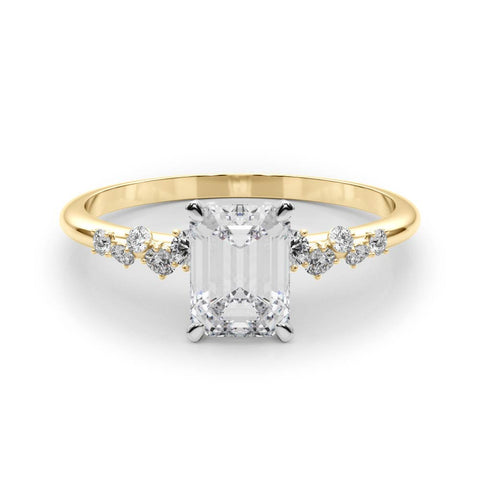 Yellow gold Emerald Diamond Cluster Prong-Set Solitaire Ring