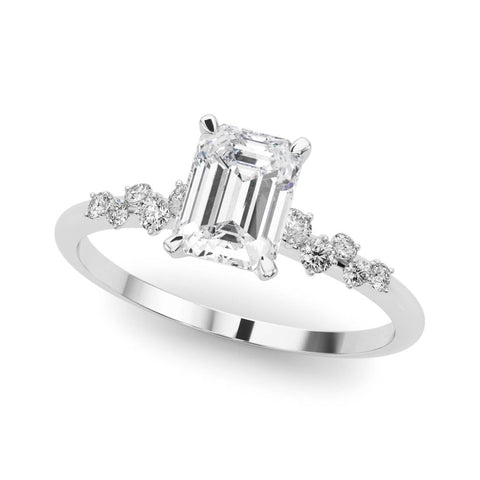Platinum Emerald Diamond Cluster Prong-Set Solitaire Ring