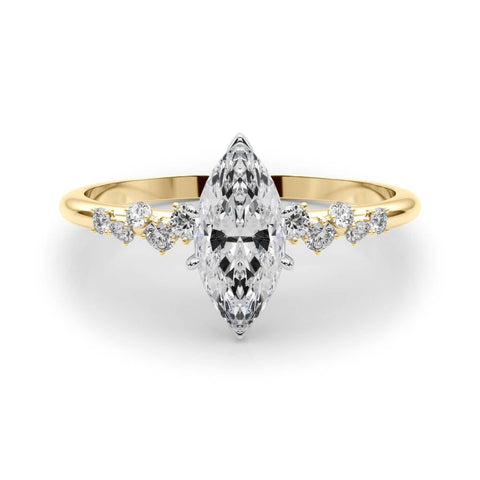 Yellow gold Marquise Diamond Cluster Prong-Set Solitaire Ring