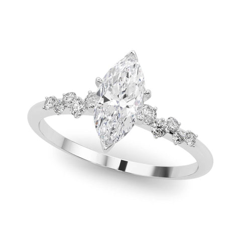 Platinum Marquise Diamond Cluster Prong-Set Solitaire Ring