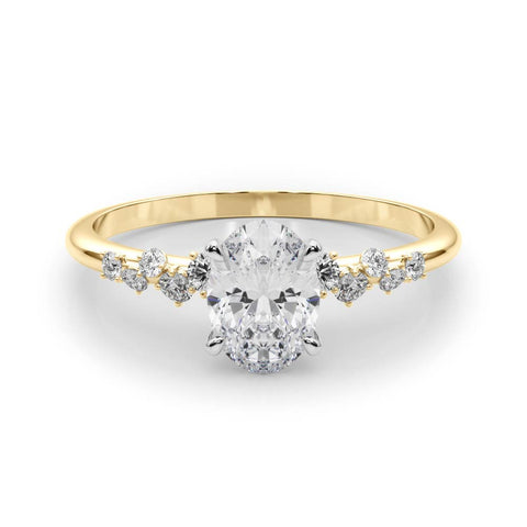 Yellow gold Oval Diamond Cluster Prong-Set Solitaire Ring