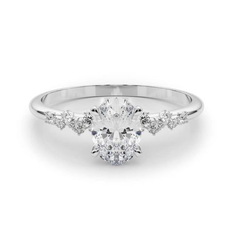 Platinum Oval Diamond Cluster Prong-Set Solitaire Ring