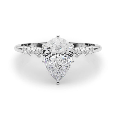 Platinum Pear Diamond Cluster Prong-Set Solitaire Ring