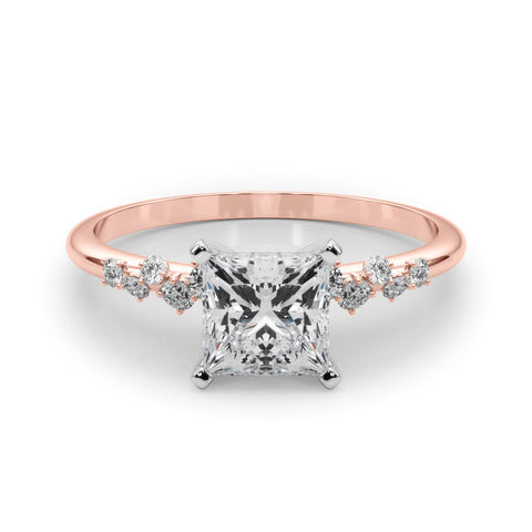 Rose gold Princess Diamond Cluster Prong-Set Solitaire Ring