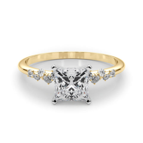 Yellow gold Princess Diamond Cluster Prong-Set Solitaire Ring