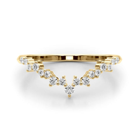 Yellow gold V-Shaped Diamond Cluster Curved Band with Round Brilliant Cut Stones and Prong Setting