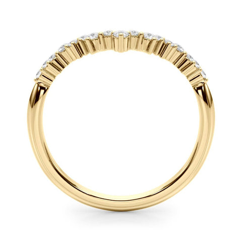 Yellow gold V-Shaped Diamond Cluster Curved Band with Round Brilliant Cut Stones and Prong Setting