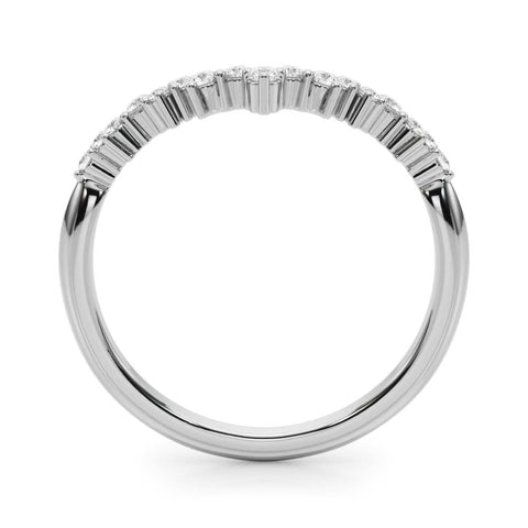 Platinum V-Shaped Diamond Cluster Curved Band with Round Brilliant Cut Stones and Prong Setting