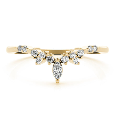Yellow gold Marquise and Round Diamond Chevron Band with Prong Setting