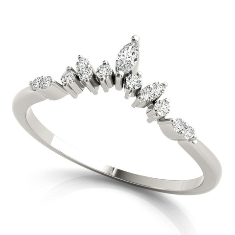 White gold Marquise and Round Diamond Chevron Band with Prong Setting