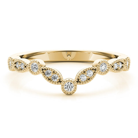 Yellow gold Milgrain Marquise and Round Diamond Half Eternity Band