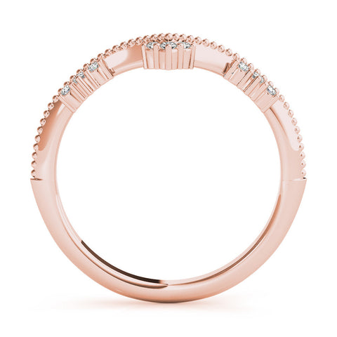Rose gold Diamond Chevron Milgrain Band with Round Cut Stones and Prong Setting