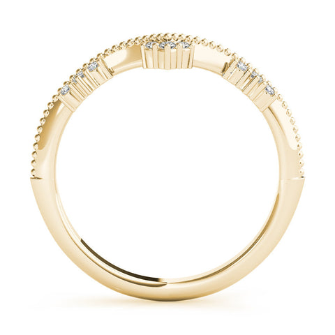 Yellow gold Diamond Chevron Milgrain Band with Round Cut Stones and Prong Setting