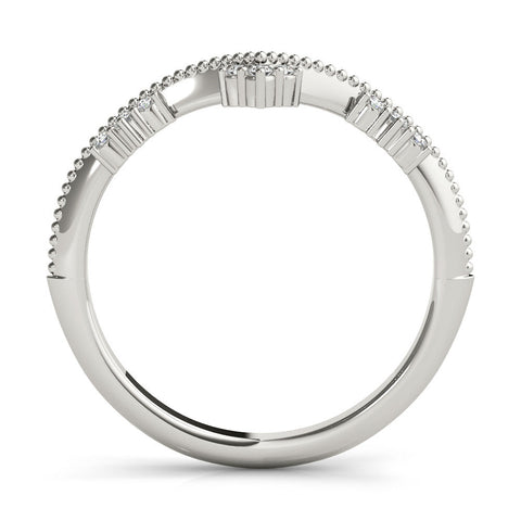 White gold Diamond Chevron Milgrain Band with Round Cut Stones and Prong Setting