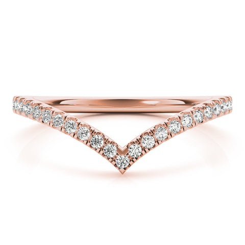 Rose gold Diamond Pavé V-Shaped Chevron Band with Round Cut Stones and Shared Prong Setting
