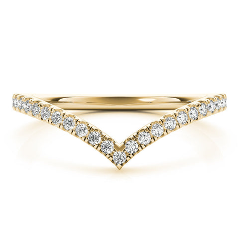 Yellow gold Diamond Pavé V-Shaped Chevron Band with Round Cut Stones and Shared Prong Setting