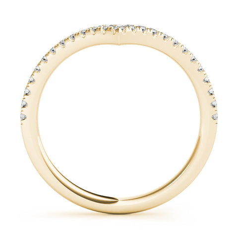 Yellow gold Diamond Pavé V-Shaped Chevron Band with Round Cut Stones and Shared Prong Setting