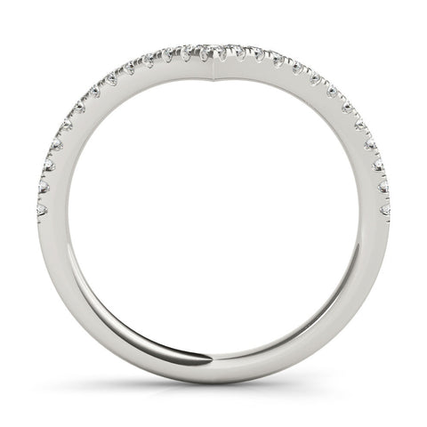 White gold Diamond Pavé V-Shaped Chevron Band with Round Cut Stones and Shared Prong Setting