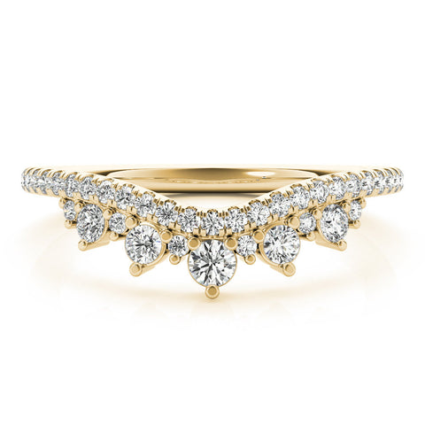 Yellow gold Round Diamond Pavé Contour Band with Prong Setting