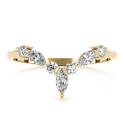 Yellow gold Chevron Marquise and Round Diamond Open Band with Prong Setting