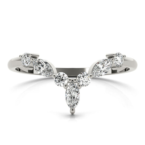 White gold Chevron Marquise and Round Diamond Open Band with Prong Setting