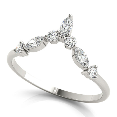 White gold Chevron Marquise and Round Diamond Open Band with Prong Setting