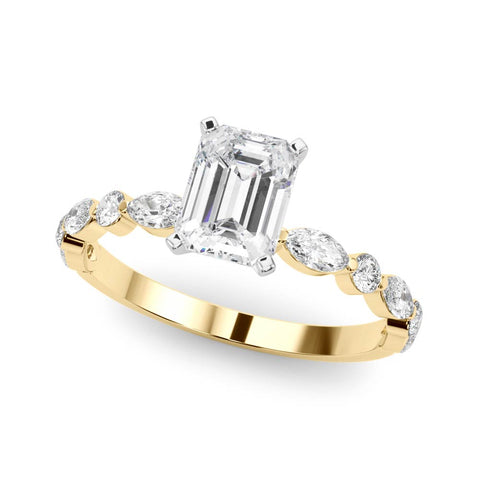 Yellow gold Radiant Solitaire with Side Stones on a Pavé Band and Four-Prong Setting