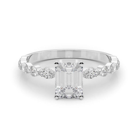 Platinum Radiant Solitaire with Side Stones on a Pavé Band and Four-Prong Setting