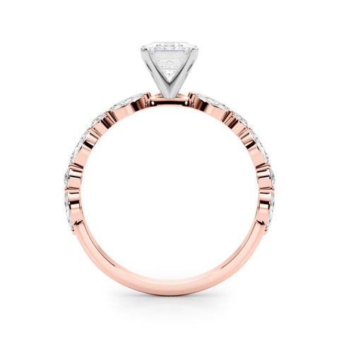 Rose gold Radiant Solitaire with Side Stones on a Pavé Band and Four-Prong Setting