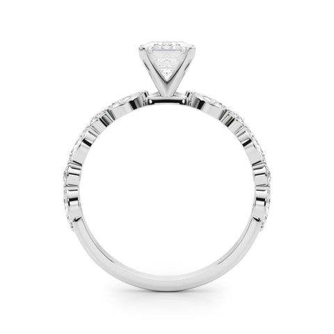 Platinum Radiant Solitaire with Side Stones on a Pavé Band and Four-Prong Setting