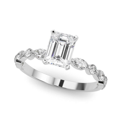 Platinum Radiant Solitaire with Side Stones on a Pavé Band and Four-Prong Setting