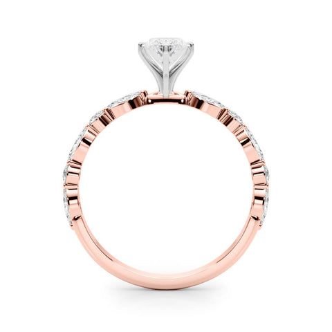 Rose gold Marquise Solitaire with Side Stones on a Pavé Band and Four-Prong Setting