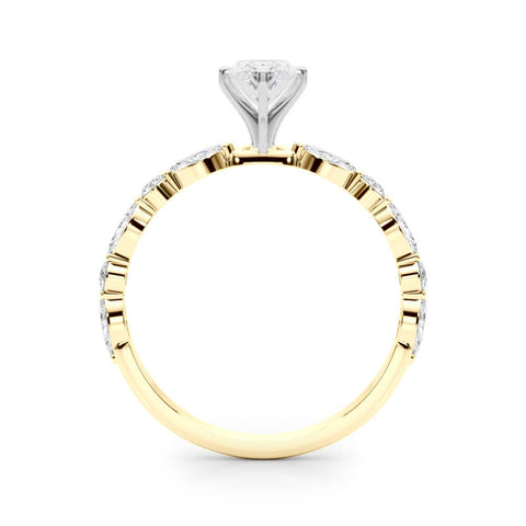 Yellow gold Marquise Solitaire with Side Stones on a Pavé Band and Four-Prong Setting