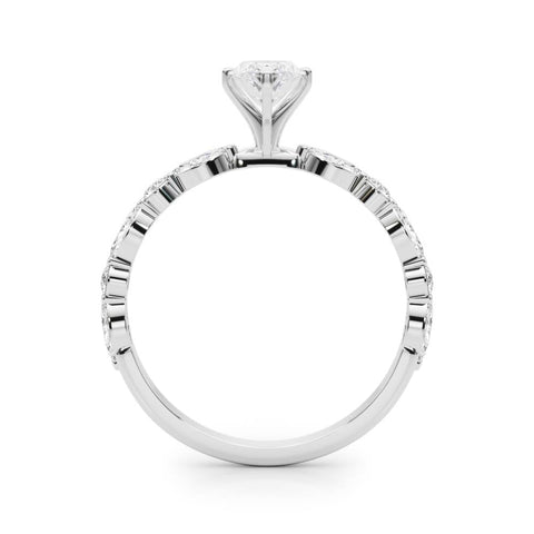 Platinum Marquise Solitaire with Side Stones on a Pavé Band and Four-Prong Setting