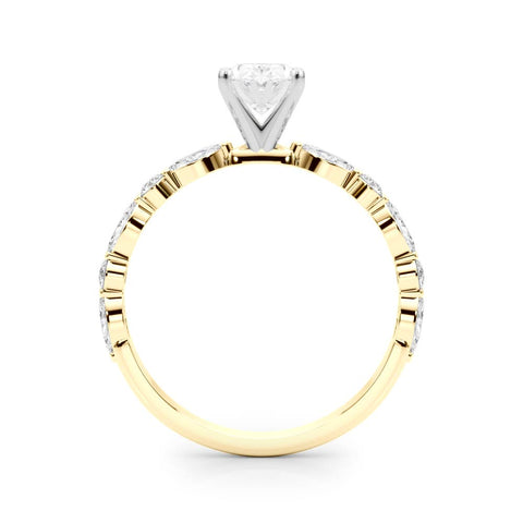 Yellow gold Oval Solitaire with Side Stones on a Pavé Band and Four-Prong Setting