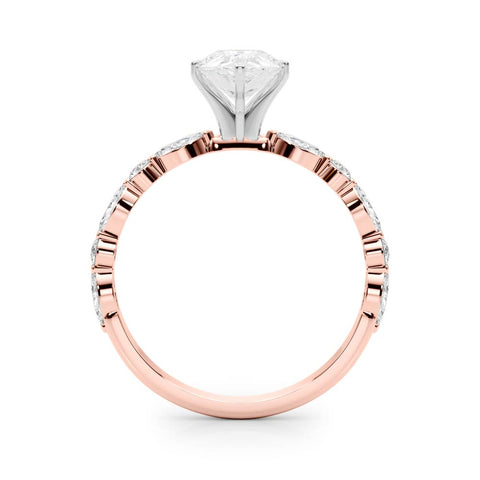 Rose gold Pear Solitaire with Side Stones on a Pavé Band and Four-Prong Setting
