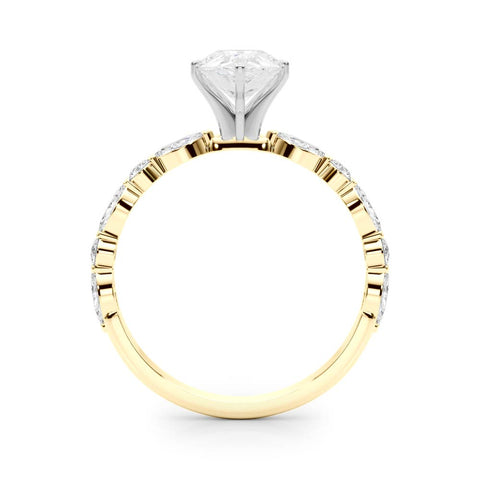 Yellow gold Pear Solitaire with Side Stones on a Pavé Band and Four-Prong Setting