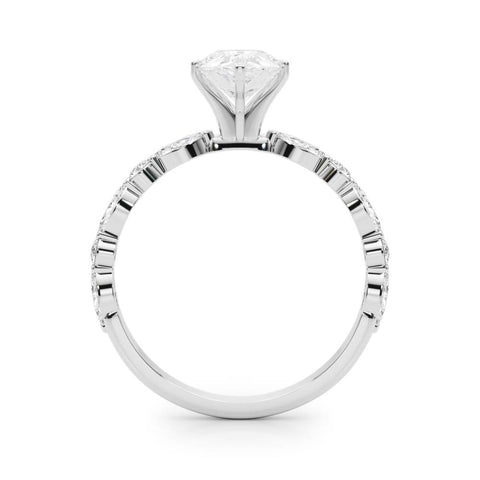 Platinum Pear Solitaire with Side Stones on a Pavé Band and Four-Prong Setting