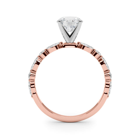 Rose gold Round Solitaire with Side Stones on a Pavé Band and Four-Prong Setting