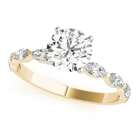 Yellow gold Round Solitaire Marquise Side Stone Prong Setting Ring