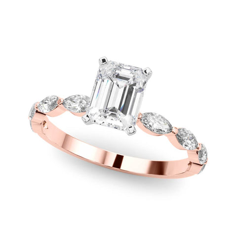 Rose gold Emerald Solitaire Marquise Side Stone Prong Setting Ring