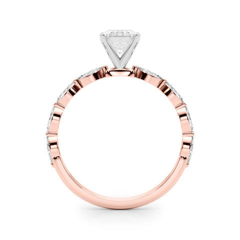 Rose gold Emerald Solitaire Marquise Side Stone Prong Setting Ring