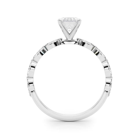 White gold Emerald Solitaire Marquise Side Stone Prong Setting Ring