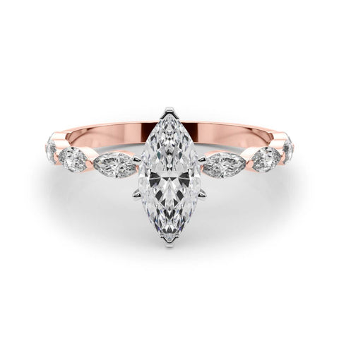 Rose gold Marquise Solitaire Marquise Side Stone Prong Setting Ring