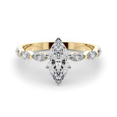 Yellow gold Marquise Solitaire Marquise Side Stone Prong Setting Ring