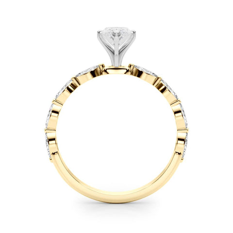 Yellow gold Marquise Solitaire Marquise Side Stone Prong Setting Ring