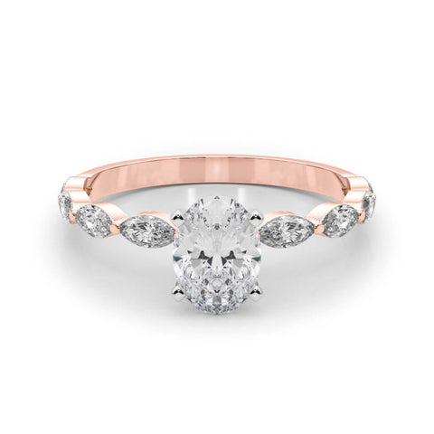 Rose gold Oval Solitaire Marquise Side Stone Prong Setting Ring
