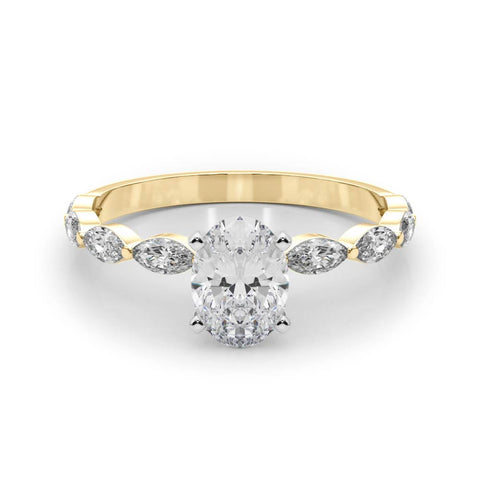 Yellow gold Oval Solitaire Marquise Side Stone Prong Setting Ring
