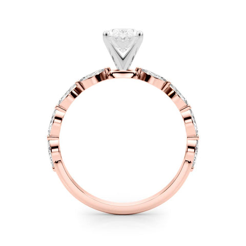 Rose gold Oval Solitaire Marquise Side Stone Prong Setting Ring